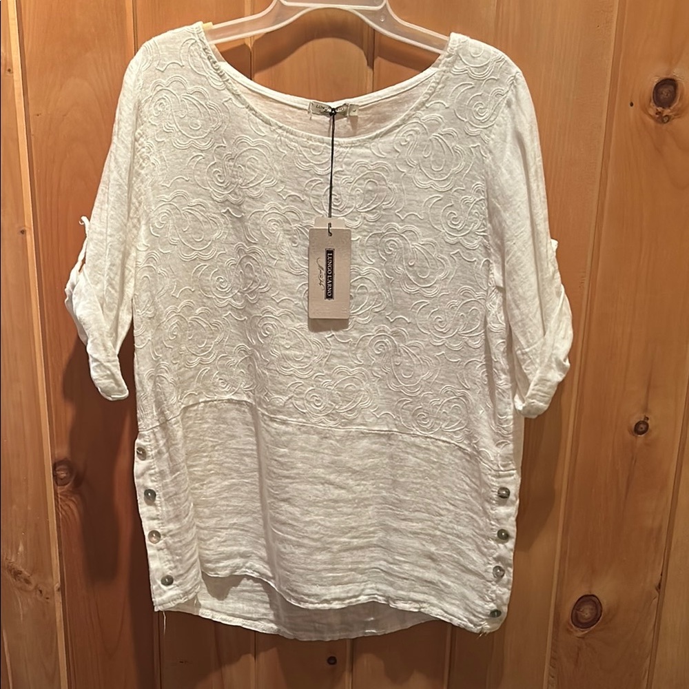 White Linen Embroidered Women's Top